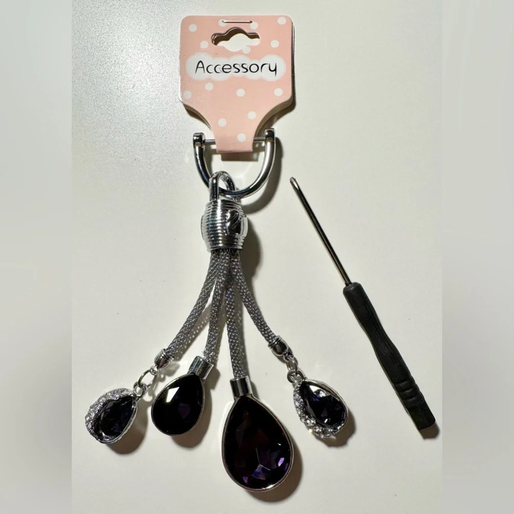 New Dark Purple & Clear Faceted Austrian Crystal Purse Bag Charm Keychain - 4.5” - Picture 5 of 7